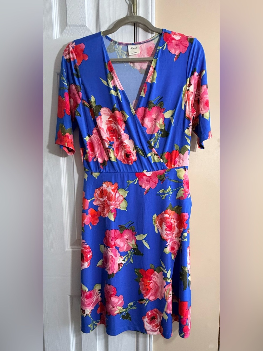 Soma Blue Floral Wrap-Style Midi Dress